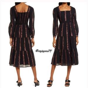 Delyn Rae black purple metallic striped dress